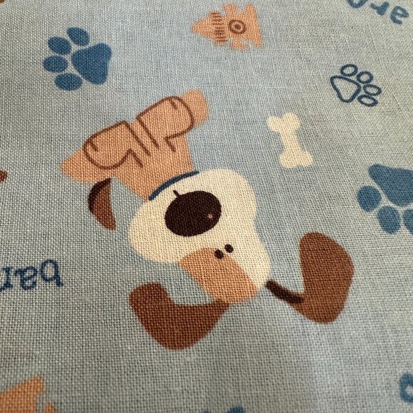 Dog Arf Bark Paw    Blue Cotton Fabric. 44" wide - Picture 1 of 2